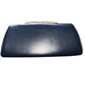 Vintage 50’s-60’s Navy Blue Trapezoid Dorris Day Clutch With Gold Hardware